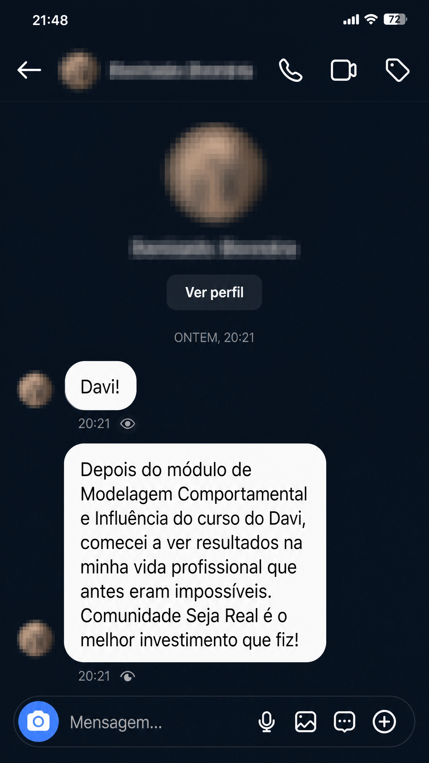 Depoimento Instagram