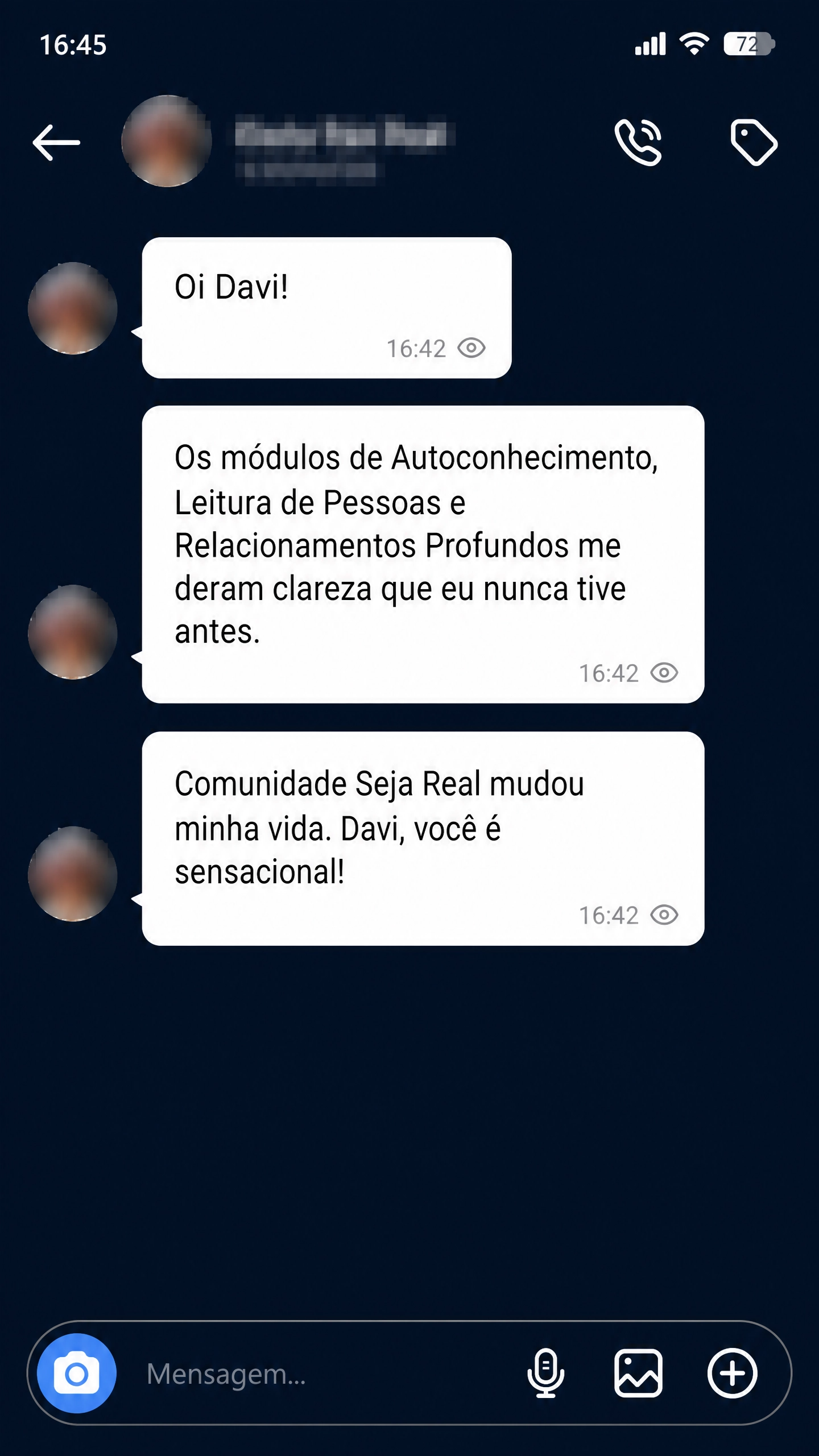 Depoimento Instagram